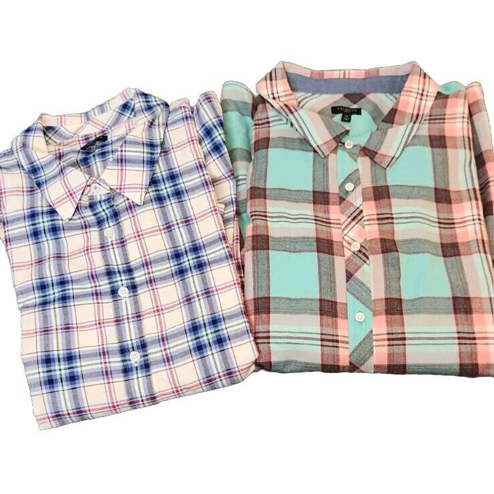 Lot Of 2 TALBOTS Shirt Women 3X Plus Plaid Button Up‎ Long Sleeve Cotton Tops